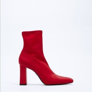 New Zara red fabric high heel ankle boots